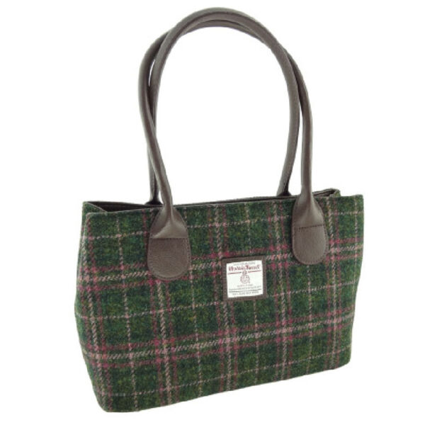 Harris Tweed 'Cassley' Classic Handbag in Dark Green and Plum Check