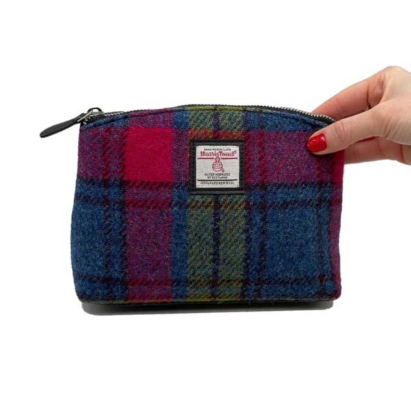 Harris Tweed Kosmetiktasche in Blau/Rosa Karo