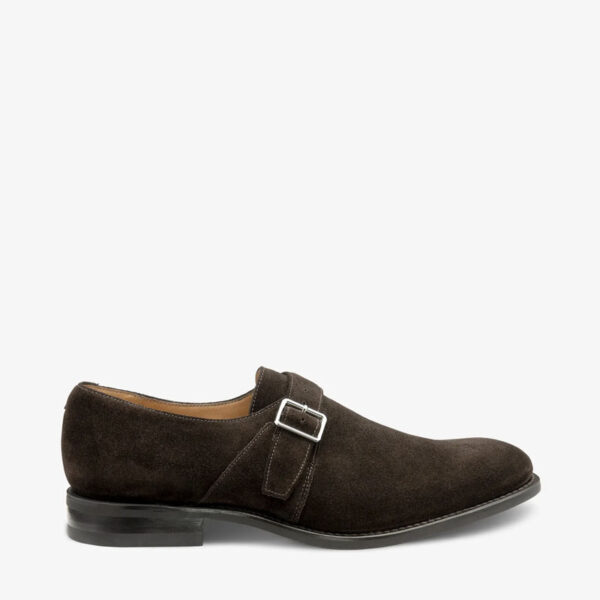 Loake Dark Brown Suede Strap Monk Shoe Claridge G fit Welted rubber sole