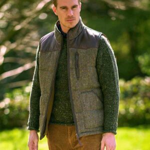 Gefütterte Harris Tweed Weste “Levi” Mit Leder Applikationen