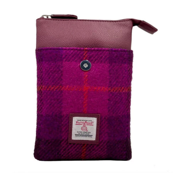 Harris Tweed Mini-Umhängetasche in Lila-Karo