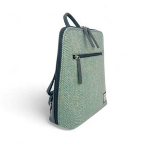 Harris Tweed Rucksack in Türkis-Fischgrätmuster