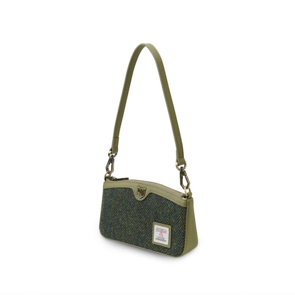 Harris Tweed Schultertasche, The Ailsa, Dunkelgrünes Fischgrätmuster