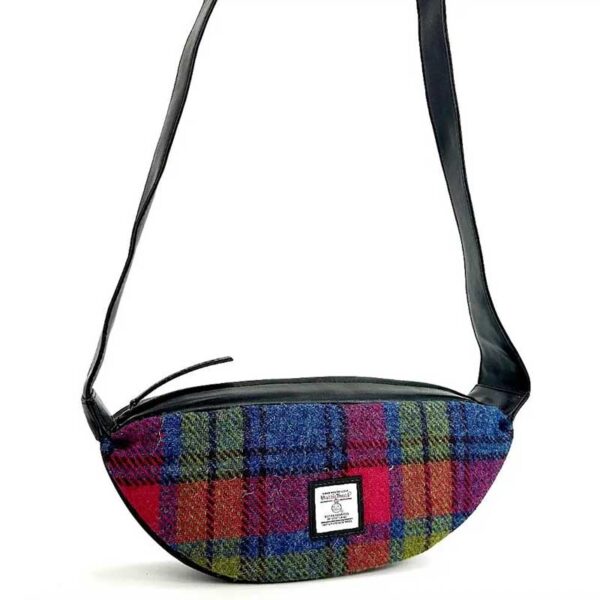 Harris Tweed Umhängetasche in Blau/Rosa Karo