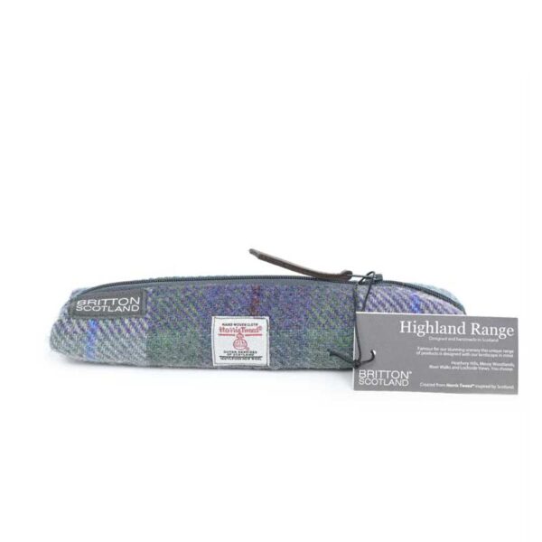 Harris Tweed Highland Range Slim Federmäppchen, blau-grün kariert