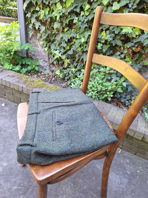 Harris Tweed Hose ''Mr. Miller " In Green Island Herringbone