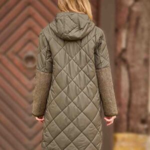 Damen Steppmantel ''Perth Polar'' Mit Polar Fleece & Tweed Applikationen In Oliv