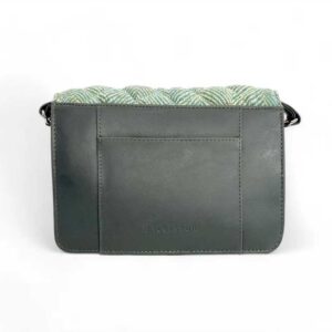 Harris Tweed Stepp-Schultertasche in Türkis-Fischgrätmuster