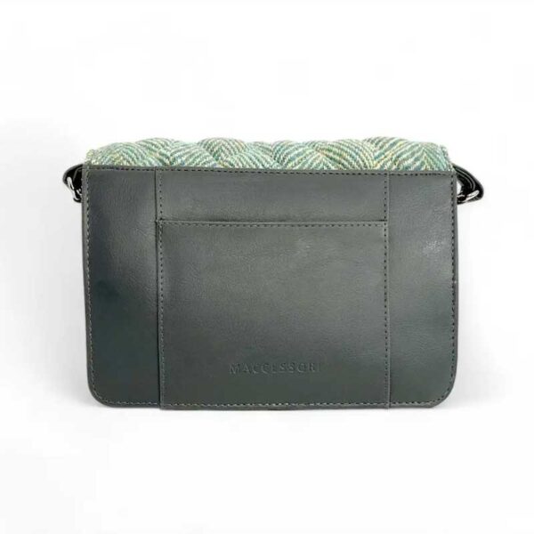 Harris Tweed Stepp-Schultertasche in Türkis-Fischgrätmuster
