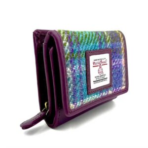 Harris Tweed Trifold Geldbörse, Grün/Lila Karomuster