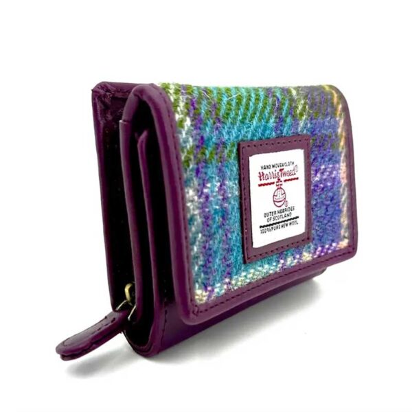Harris Tweed Trifold Geldbörse, Grün/Lila Karomuster