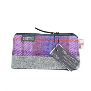 Kosmetiktasche aus Harris Tweed Highland Range, rosa-lavendelfarben kariert