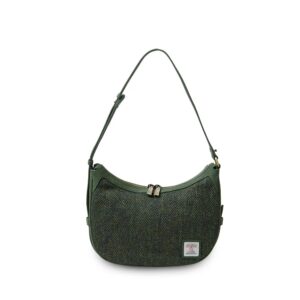 Harris Tweed Schultertasche, Modell Ellon, Islander, Dunkelgrünes Fischgrätmuster
