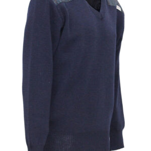 Pullover mit V-Ausschnitt und Harris-Tweed-Applikationen, Marineblau
