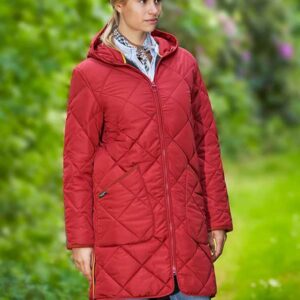 Damen Steppmantel ''Perth Polar'' Mit Polar Fleece & Tweed Applikationen In Red Dahlia