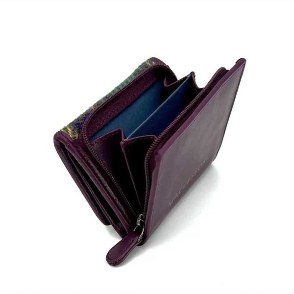 Harris Tweed Trifold Geldbörse, Grün/Lila Karomuster