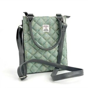 Harris Tweed Stepp-Mini-Tragetasche in Türkis Fischgrätmuster