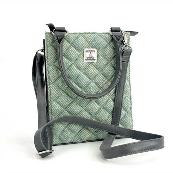 Harris Tweed Stepp-Mini-Tragetasche in Türkis Fischgrätmuster