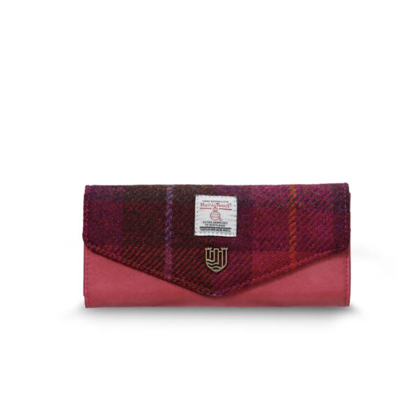 Harris Tweed Geldbörse, The Large Clasp, Fuchsiafarbenes Tartan