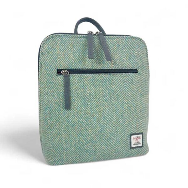 Harris Tweed Rucksack in Türkis-Fischgrätmuster