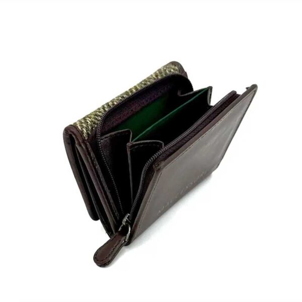 Dreifach gefaltete Handtasche aus Harris Tweed in Country Green