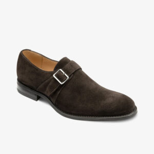 Loake Dark Brown Suede Strap Monk Shoe Claridge G fit Welted rubber sole