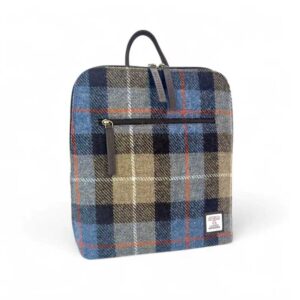 Harris Tweed Rucksack in Blau/Braun kariert