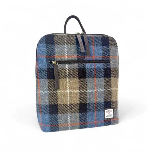 Harris Tweed Rucksack in Blau/Braun kariert