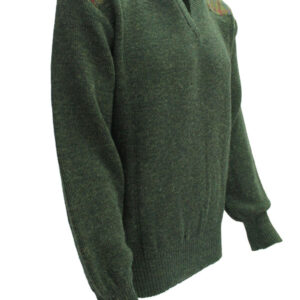 Pullover mit V-Ausschnitt und Harris-Tweed-Applikationen, Moosgrün