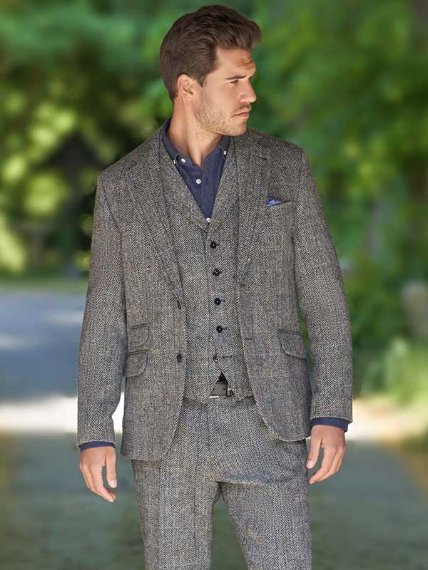 Harris Tweed Sakko ''London'' In Grey Herringbone