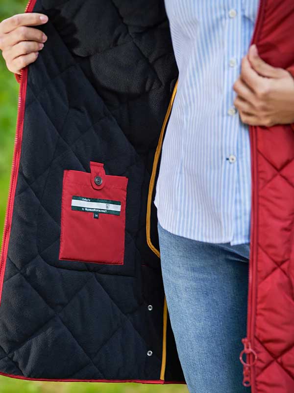 Damen Steppmantel ''Perth Polar'' Mit Polar Fleece & Tweed Applikationen In Red Dahlia