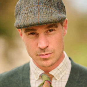 Harris Tweed Mütze "Henry Cap" In Oliv-Blue Overcheck