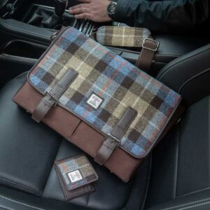 Harris Tweed Bifold Geldbörse in Blau-Braun kariert