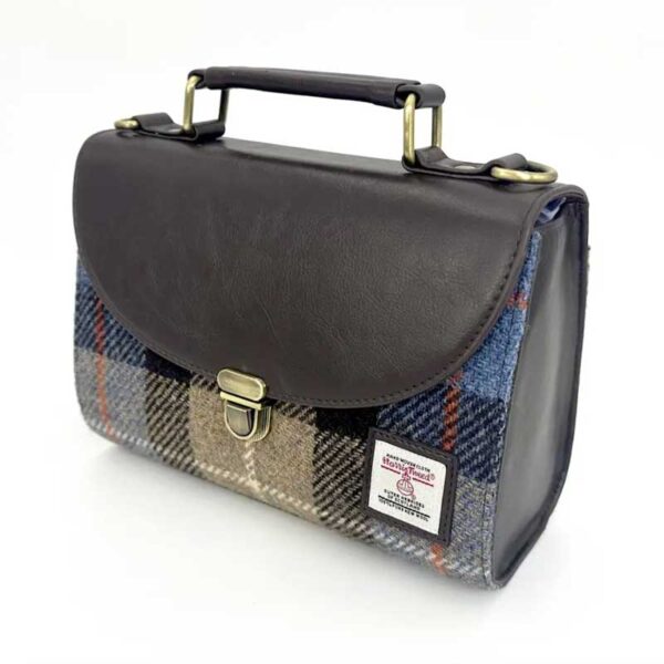 Harris Tweed Mini-Tagestasche In Blau/Braun Kariert