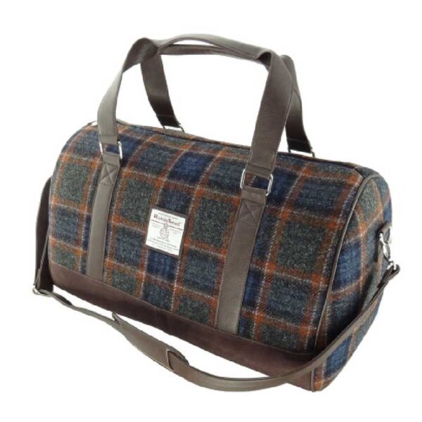 Harris Tweed 'Clyde' Weekend Bag in Grey with Rust Overcheck