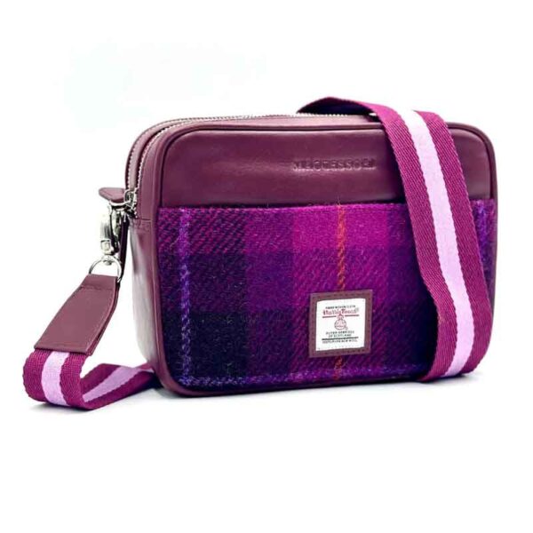 Harris Tweed Kameratasche in Lila-Karo