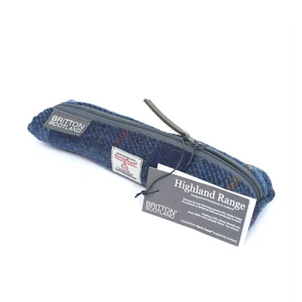 Harris Tweed Highland Range Slim Federmäppchen, marineblau kariert