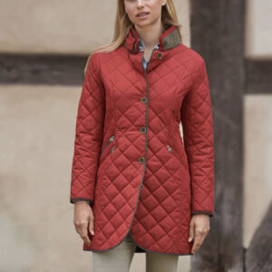 Steppmantel ''Gabby'' Mit Tweed Besatz In Red Dahlia