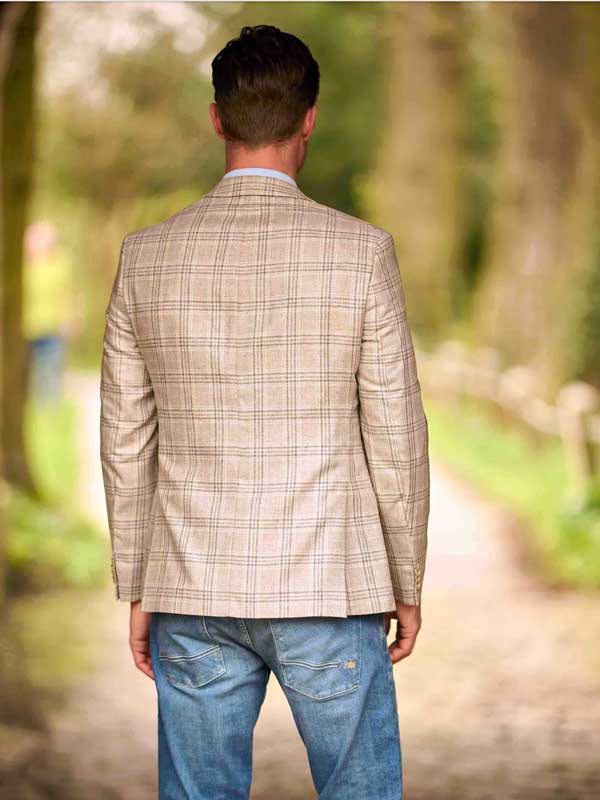 Wellington Seiden Sommer Sakko Beige Glen Check