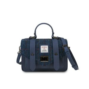 Harris Tweed Clutch, The Leather Mini Satchel, Islander, Navy Over-Check