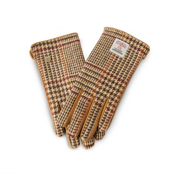 Damen Harris Tweed Handschuhe Beige Hahnentrittmuster