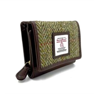 Dreifach gefaltete Handtasche aus Harris Tweed in Country Green
