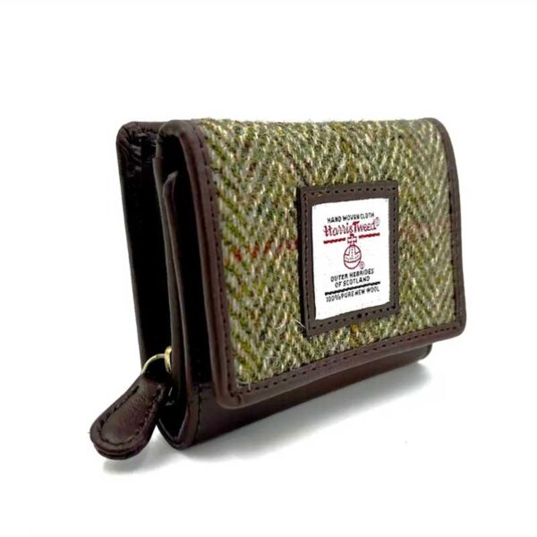 Dreifach gefaltete Handtasche aus Harris Tweed in Country Green