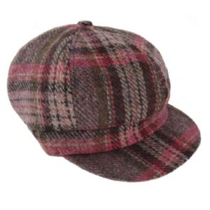 Harris Tweed Damenmütze Einheitsgröße in Burgunderrot und Rosa Stewart Tartan