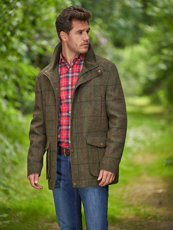 Herren Fieldjacket ''Bristol'' Aus Harris Tweed In Green Overcheck