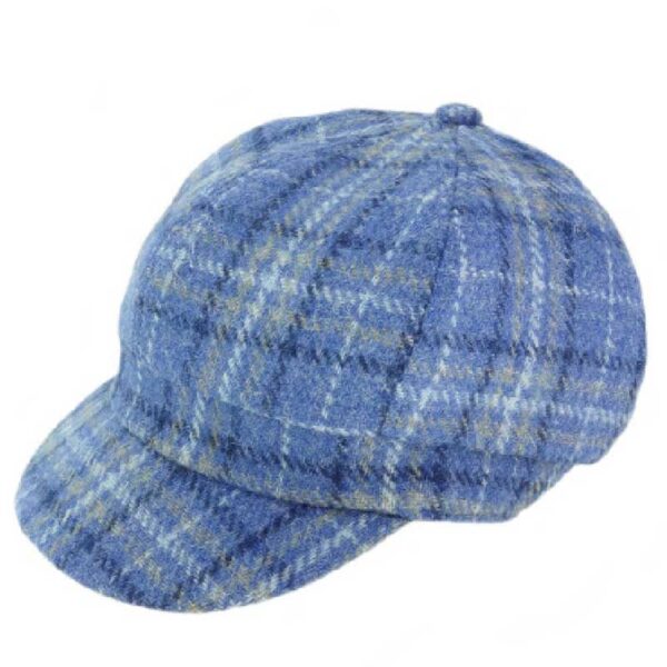 Harris Tweed One Size Ladies Cap in Blue Check