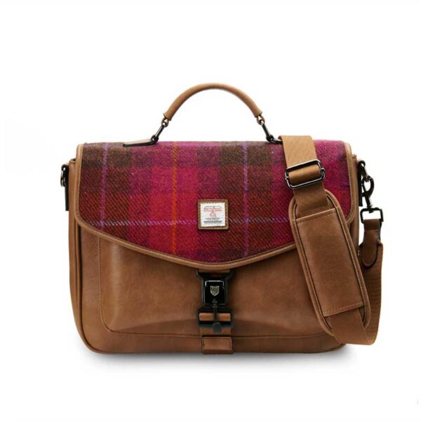 Harris Tweed Laptoptasche, Fuchsia Tartan