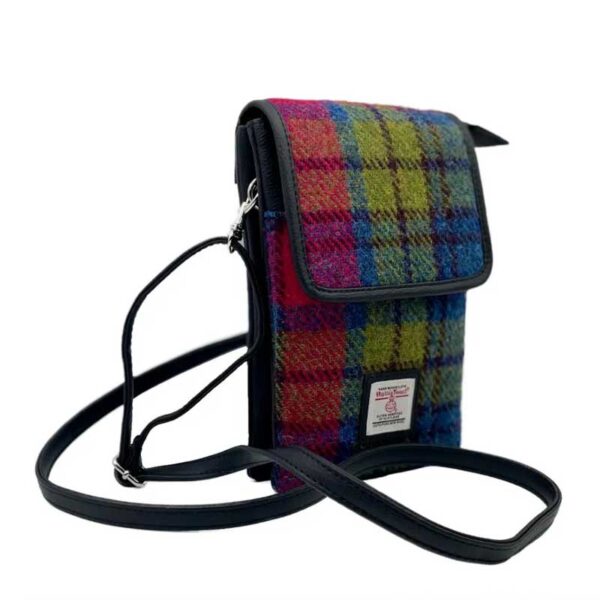 Harris Tweed Mini-Umhängetasche in Blau/Rosa Karo