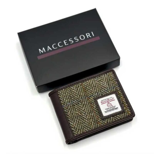 Harris Tweed zweifach faltbare Geldbörse in Country Green
