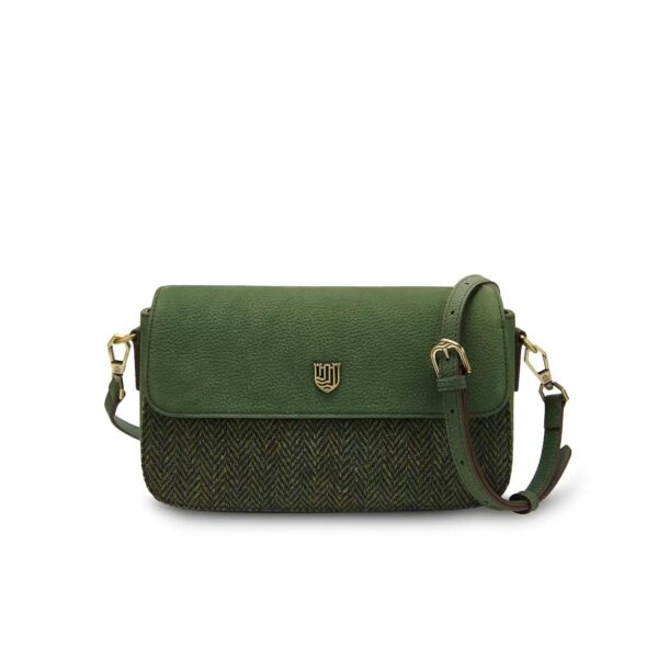 Harris Tweed Clutch, The Caithness, Islander, Dunkelgrünes Fischgrätmuster